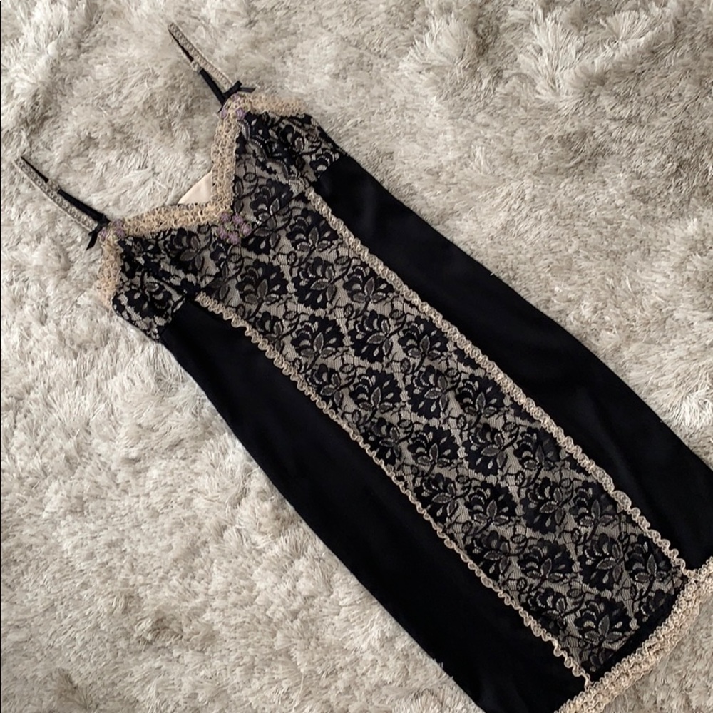 Black Ruffled Lace Betsey Johnson Evening Dress